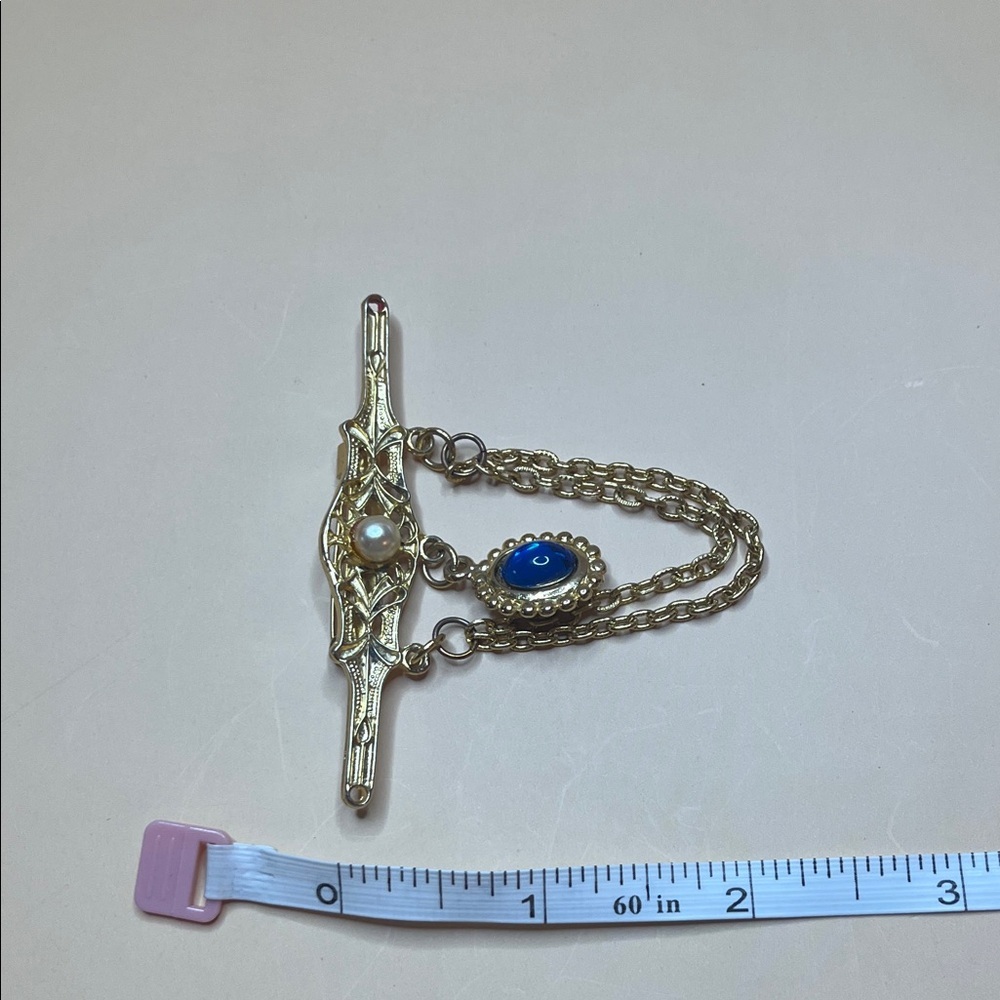 Elegant Gold and Blue Brooch Vintage - Picture 8 of 9